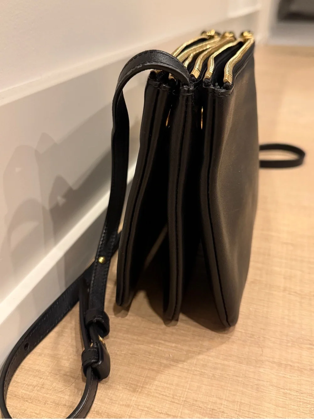 Celine Black Leather Small Trio Crossbody Bag
